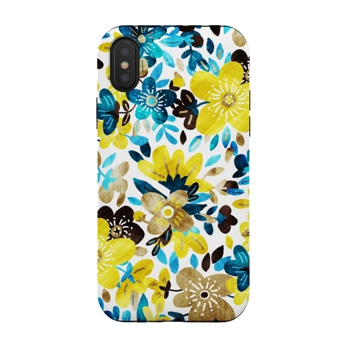 iPhone Xs / X StrongFit Happy Yellow & Turquoise Floral Collage by Micklyn Le Feuvre