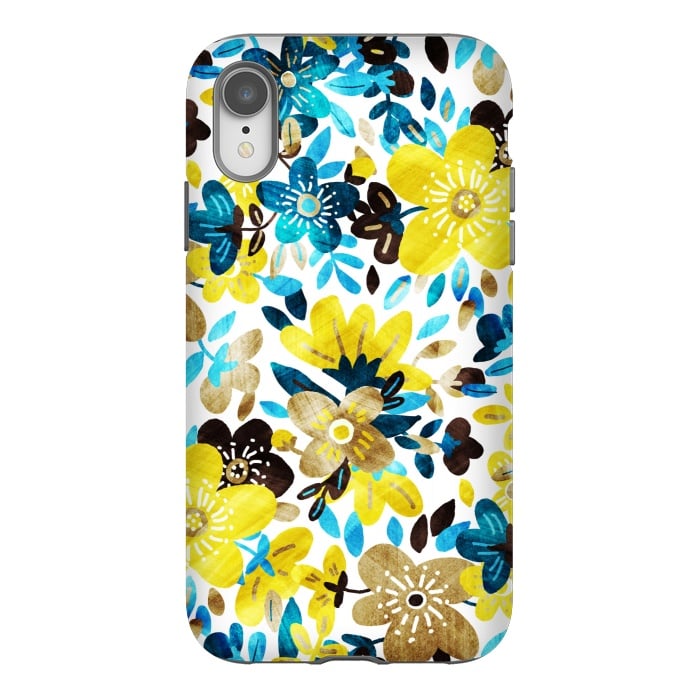 iPhone Xr StrongFit Happy Yellow & Turquoise Floral Collage by Micklyn Le Feuvre