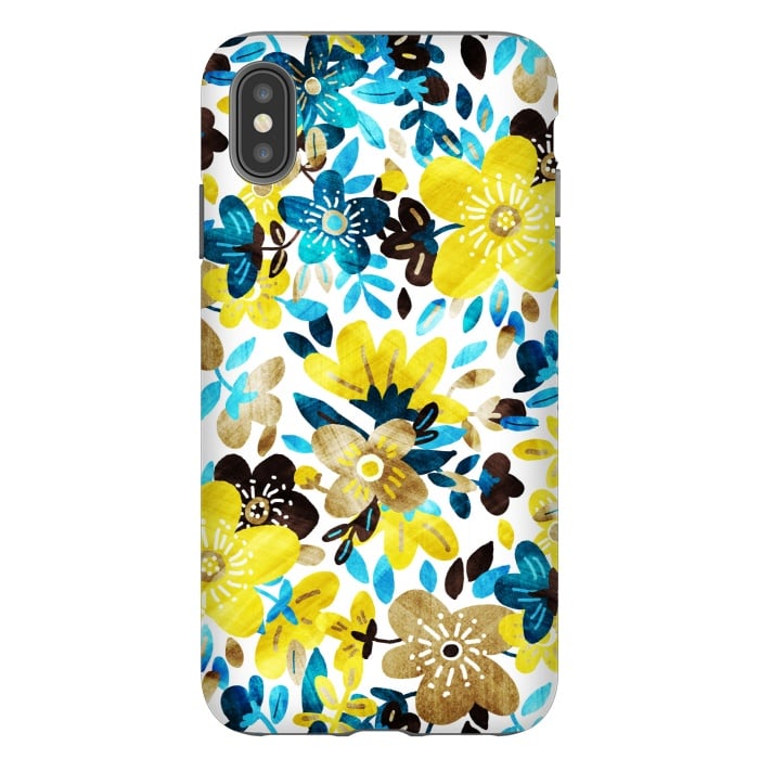 iPhone Xs Max StrongFit Happy Yellow & Turquoise Floral Collage by Micklyn Le Feuvre