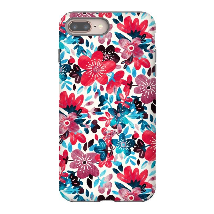iPhone 7 plus StrongFit Cheerful Red and Blue Floral Pattern by Micklyn Le Feuvre