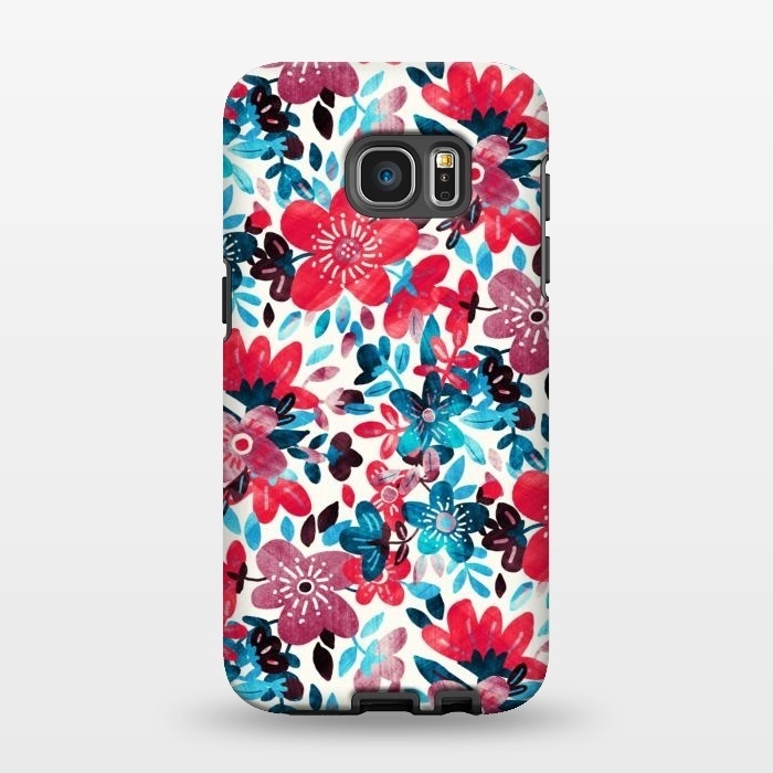 Galaxy S7 EDGE StrongFit Cheerful Red and Blue Floral Pattern by Micklyn Le Feuvre