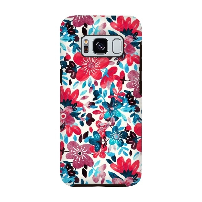 Galaxy S8 StrongFit Cheerful Red and Blue Floral Pattern by Micklyn Le Feuvre