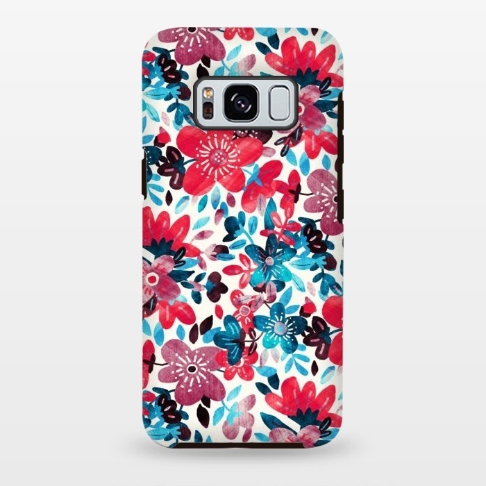 Galaxy S8 plus StrongFit Cheerful Red and Blue Floral Pattern by Micklyn Le Feuvre