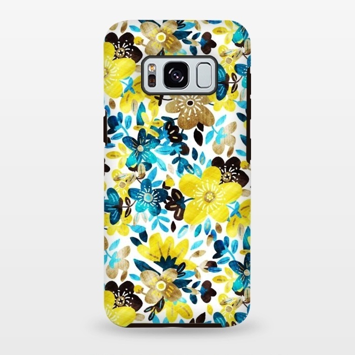 Galaxy S8 plus StrongFit Yellow and Turquoise Floral Pattern by Micklyn Le Feuvre