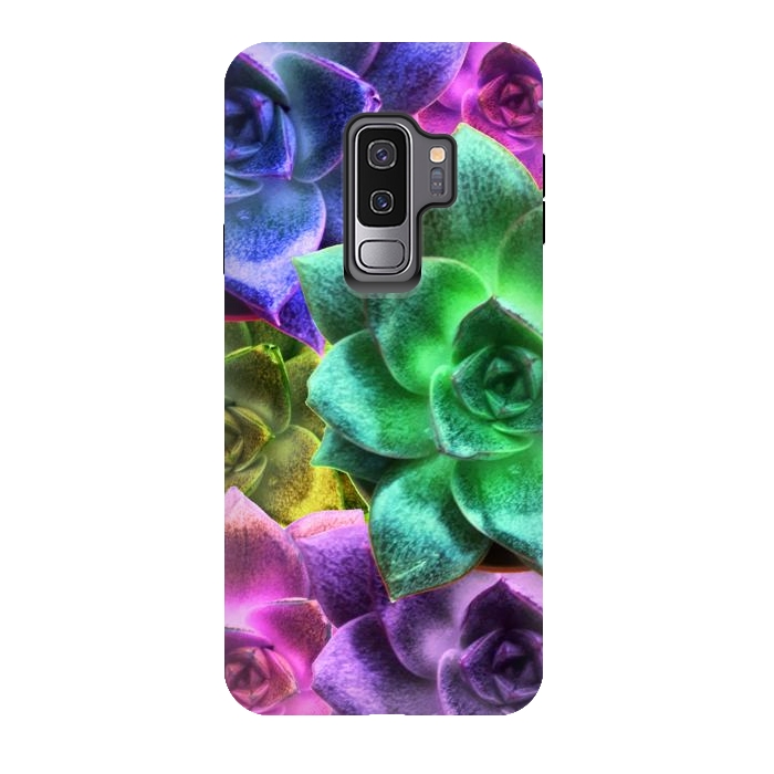 Galaxy S9 plus StrongFit Succulent Plants Psychedelic Colors Pattern by BluedarkArt