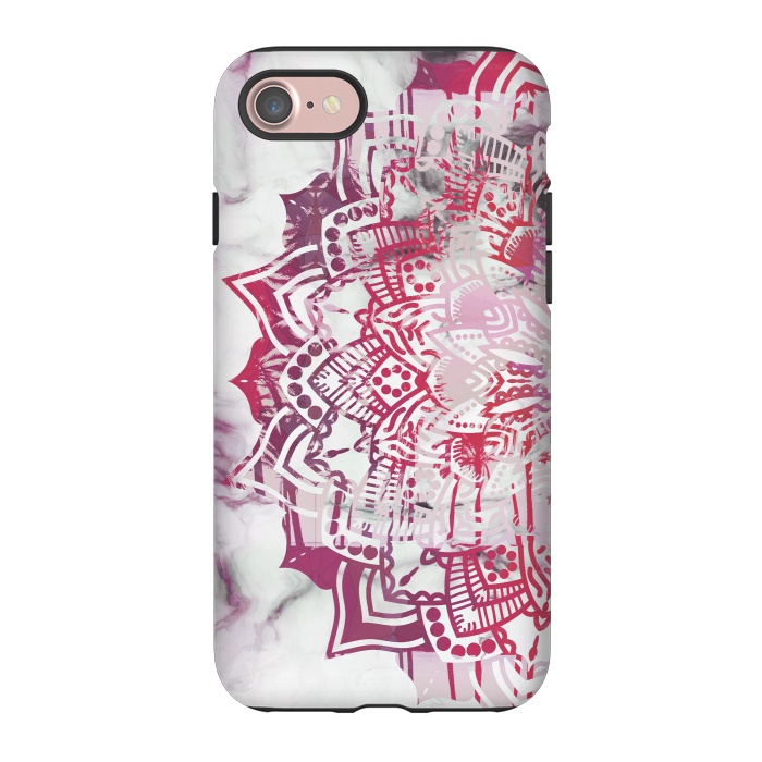 iPhone 7 StrongFit Red pink mandala digital painting on white marble by Oana 