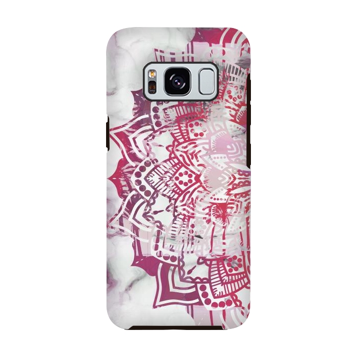Galaxy S8 StrongFit Red pink mandala digital painting on white marble by Oana 