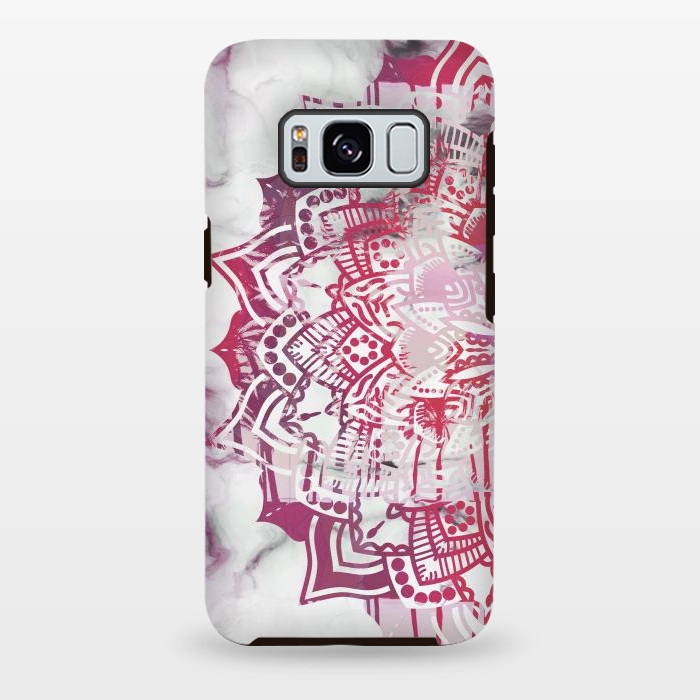 Galaxy S8 plus StrongFit Red pink mandala digital painting on white marble by Oana 