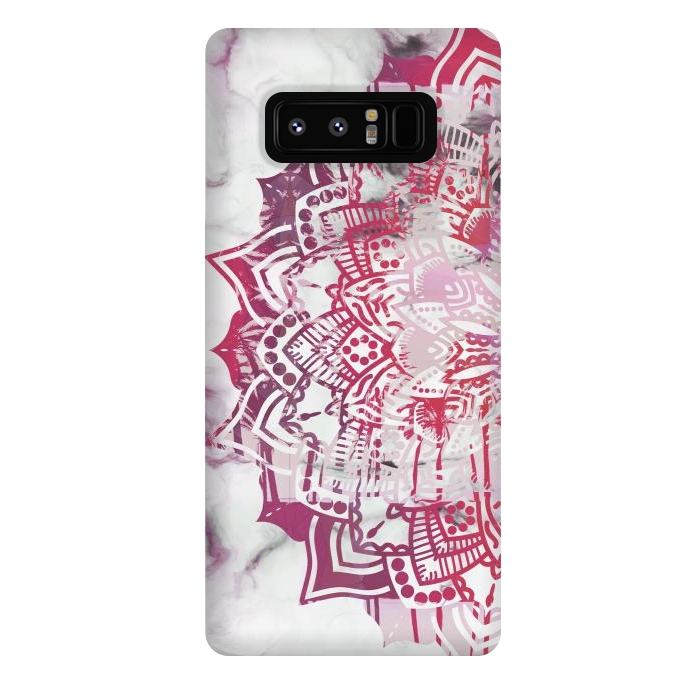 Galaxy Note 8 StrongFit Red pink mandala digital painting on white marble by Oana 
