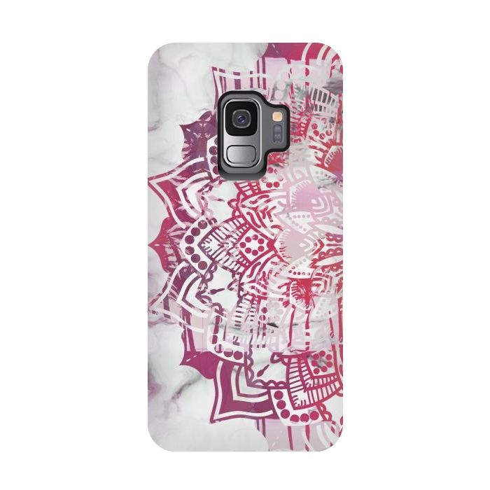 Galaxy S9 StrongFit Red pink mandala digital painting on white marble by Oana 