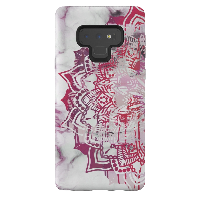 Galaxy Note 9 StrongFit Red pink mandala digital painting on white marble by Oana 