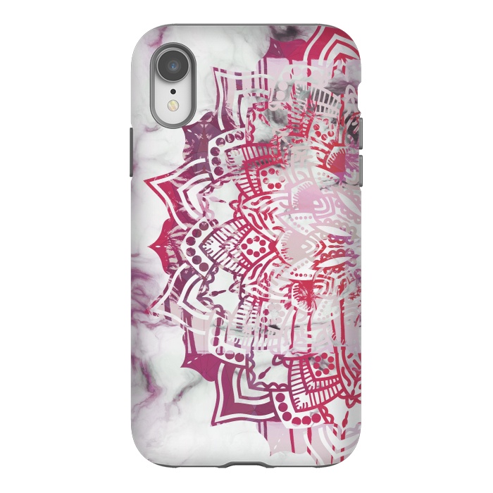 iPhone Xr StrongFit Red pink mandala digital painting on white marble by Oana 