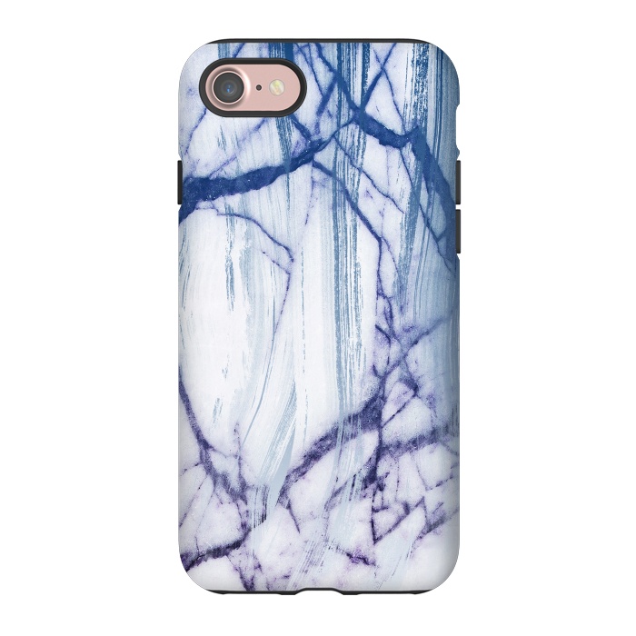 iPhone 7 StrongFit White marble with blue cracks brushstrokes by Oana 