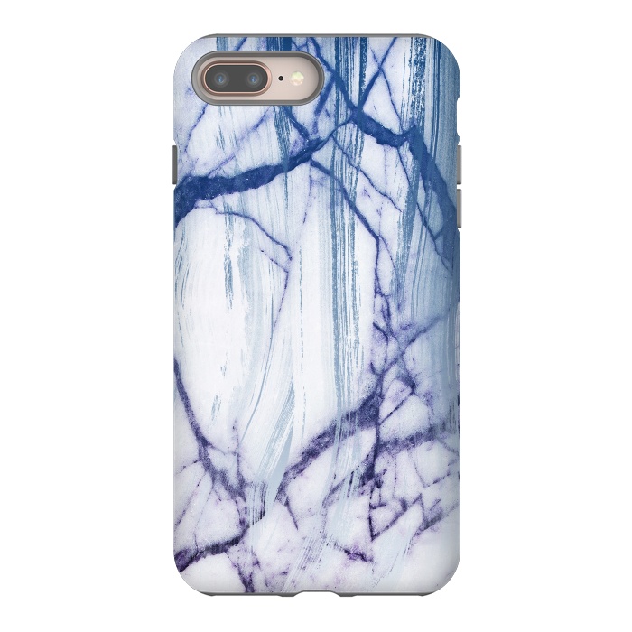 iPhone 7 plus StrongFit White marble with blue cracks brushstrokes by Oana 