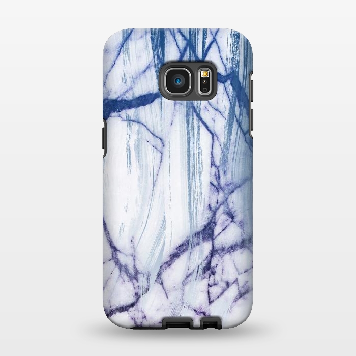 Galaxy S7 EDGE StrongFit White marble with blue cracks brushstrokes by Oana 