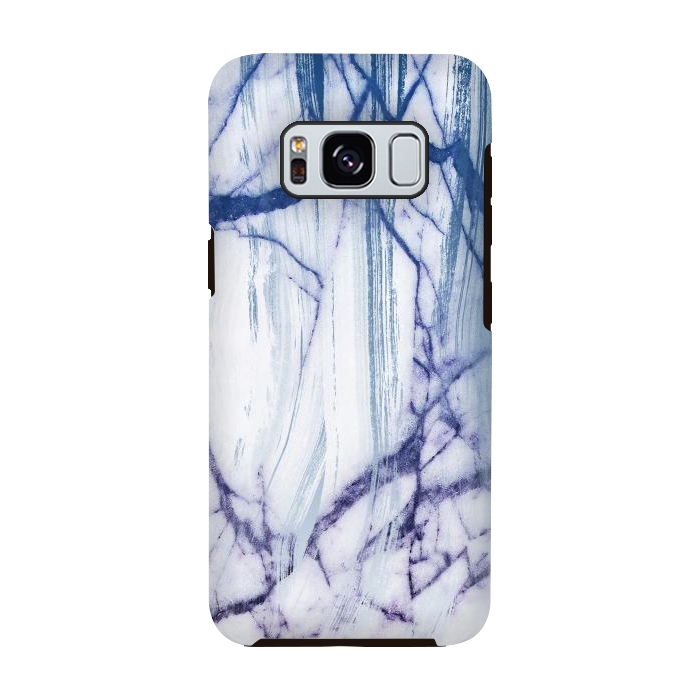 Galaxy S8 StrongFit White marble with blue cracks brushstrokes by Oana 