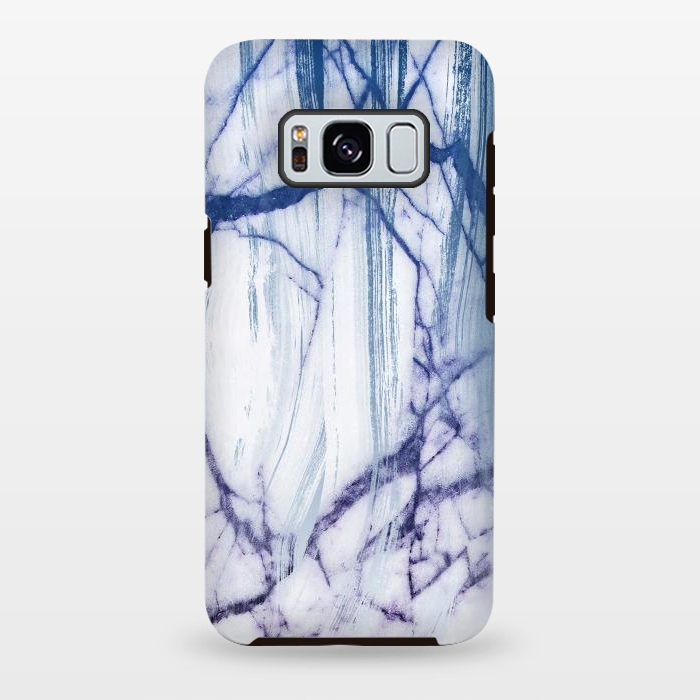 Galaxy S8 plus StrongFit White marble with blue cracks brushstrokes by Oana 