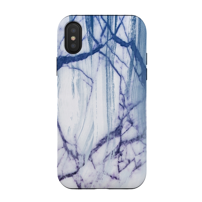 iPhone Xs / X StrongFit White marble with blue cracks brushstrokes by Oana 