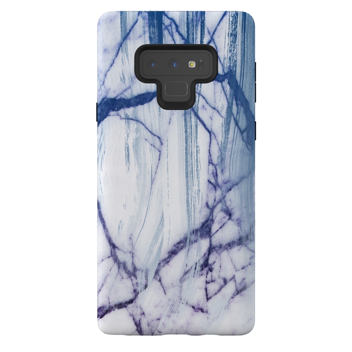 Galaxy Note 9 StrongFit White marble with blue cracks brushstrokes by Oana 