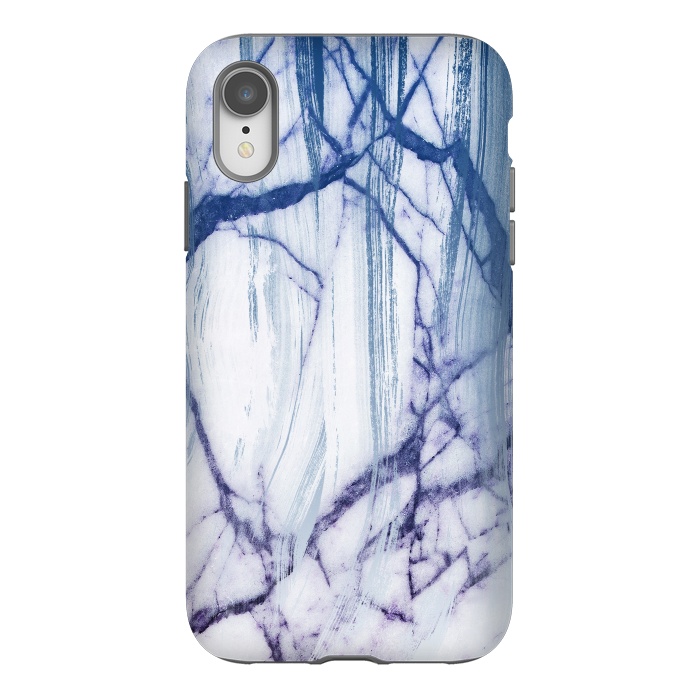 iPhone Xr StrongFit White marble with blue cracks brushstrokes by Oana 