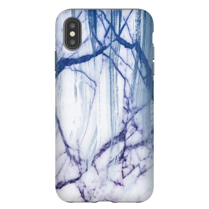 iPhone Xs Max StrongFit White marble with blue cracks brushstrokes by Oana 