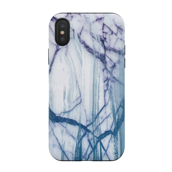 iPhone Xs / X StrongFit Blue white marble brushstrokes by Oana 