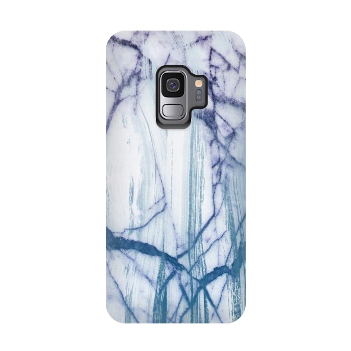 Galaxy S9 StrongFit Blue white marble brushstrokes by Oana 