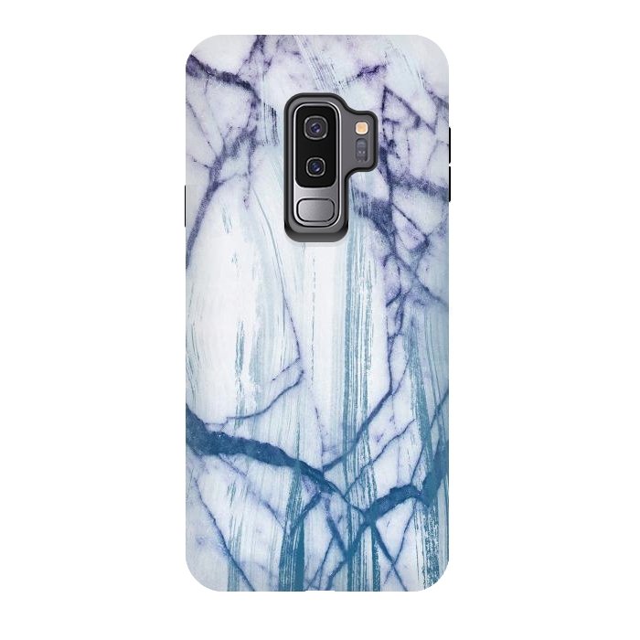Galaxy S9 plus StrongFit Blue white marble brushstrokes by Oana 