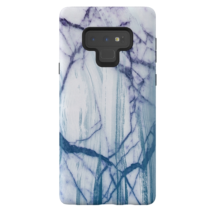 Galaxy Note 9 StrongFit Blue white marble brushstrokes by Oana 