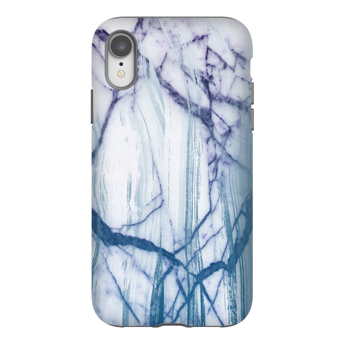 iPhone Xr StrongFit Blue white marble brushstrokes by Oana 