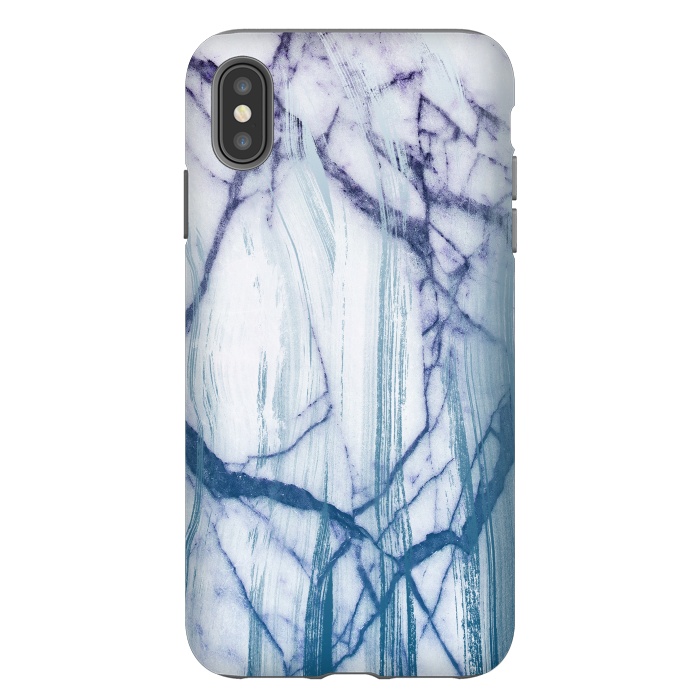 iPhone Xs Max StrongFit Blue white marble brushstrokes by Oana 