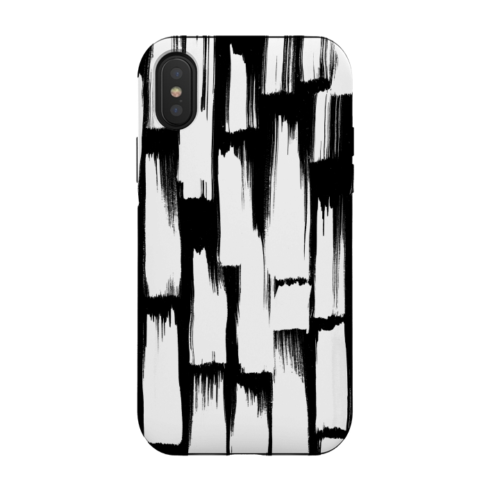 iPhone Xs / X StrongFit Tribal white brushstrokes on black background by Oana 