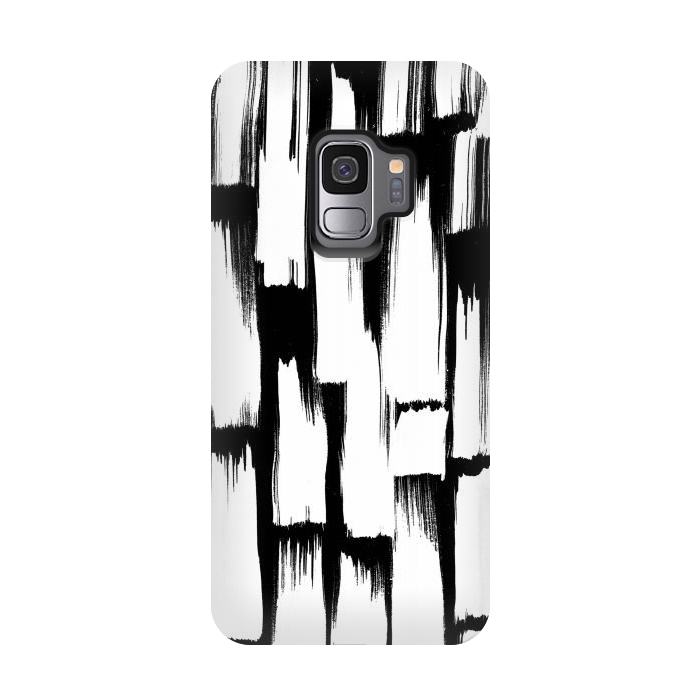 Galaxy S9 StrongFit Tribal white brushstrokes on black background by Oana 