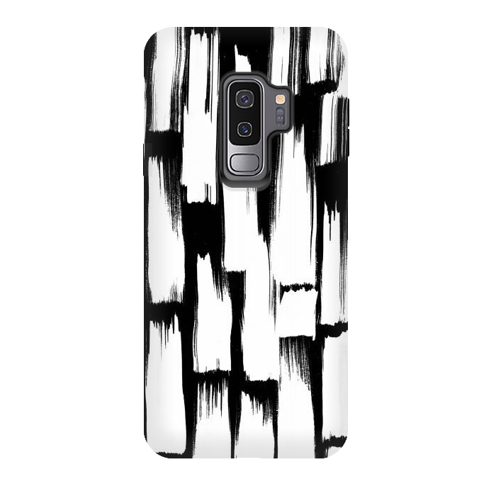 Galaxy S9 plus StrongFit Tribal white brushstrokes on black background by Oana 