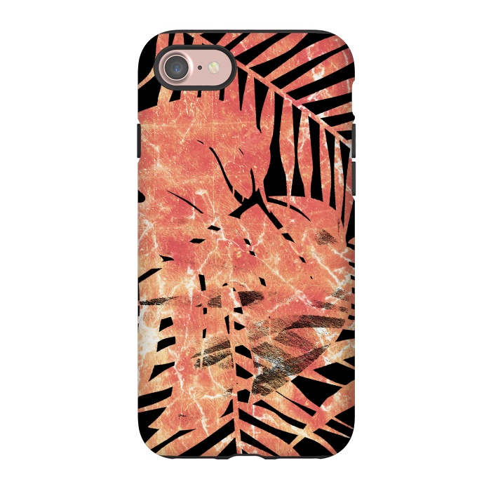 iPhone 7 StrongFit Golden palm and ficus tropical marble leaves on black background by Oana 