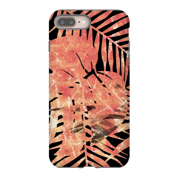 iPhone 7 plus StrongFit Golden palm and ficus tropical marble leaves on black background by Oana 