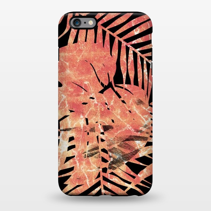 iPhone 6/6s plus StrongFit Golden palm and ficus tropical marble leaves on black background by Oana 