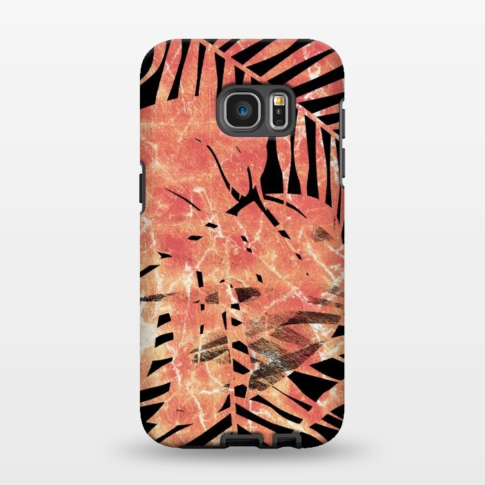 Galaxy S7 EDGE StrongFit Golden palm and ficus tropical marble leaves on black background by Oana 