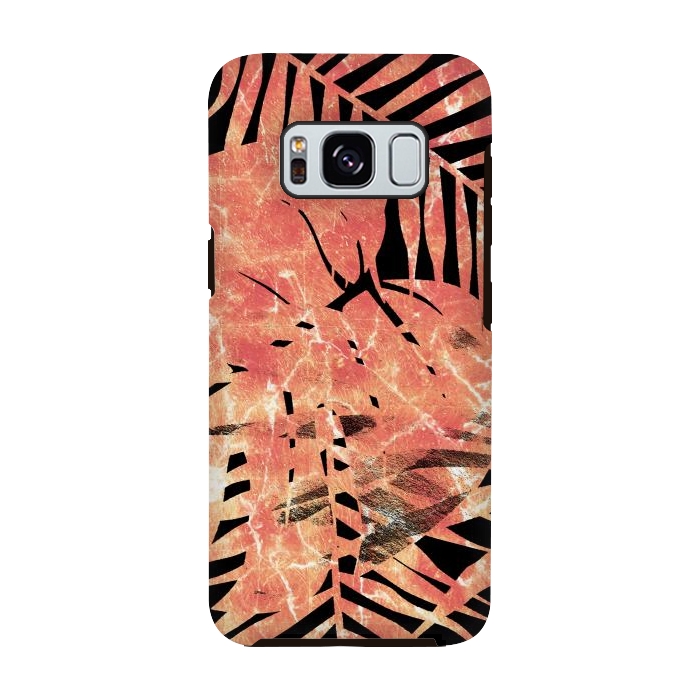 Galaxy S8 StrongFit Golden palm and ficus tropical marble leaves on black background by Oana 