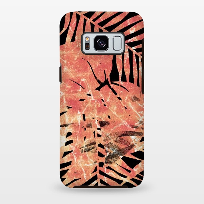 Galaxy S8 plus StrongFit Golden palm and ficus tropical marble leaves on black background by Oana 