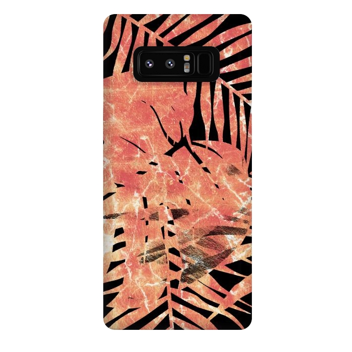 Galaxy Note 8 StrongFit Golden palm and ficus tropical marble leaves on black background by Oana 