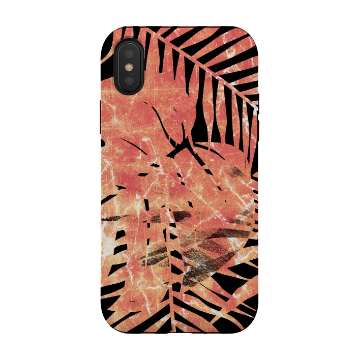 iPhone Xs / X StrongFit Golden palm and ficus tropical marble leaves on black background by Oana 
