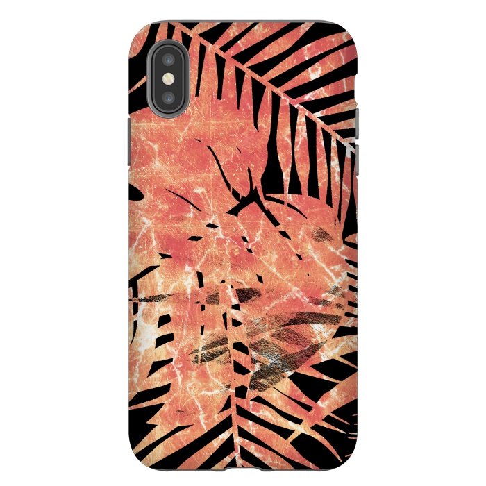 iPhone Xs Max StrongFit Golden palm and ficus tropical marble leaves on black background by Oana 