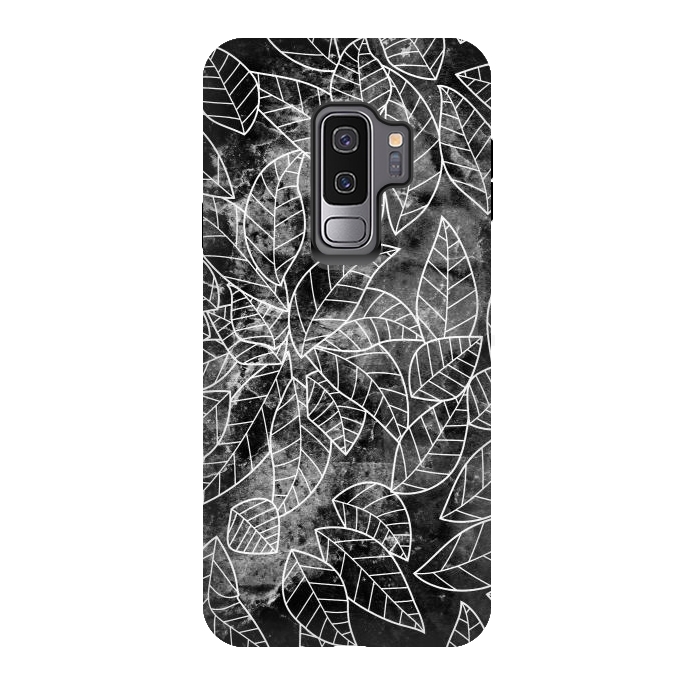 Galaxy S9 plus StrongFit Black and white leaves on marble by Oana 