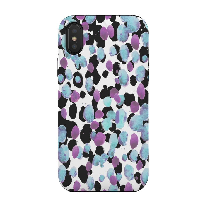iPhone Xs / X StrongFit Purple blue animal print paint spots by Oana 