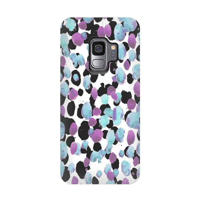 Galaxy S9 StrongFit Purple blue animal print paint spots by Oana 