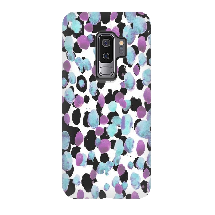 Galaxy S9 plus StrongFit Purple blue animal print paint spots by Oana 