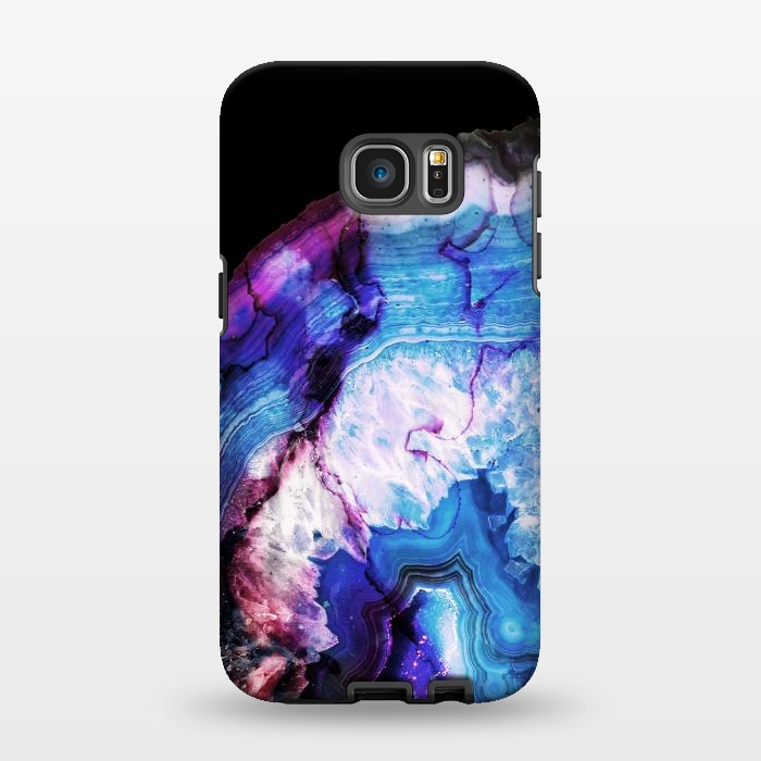 Galaxy S7 EDGE StrongFit Dark blue purple agate marble  by Oana 