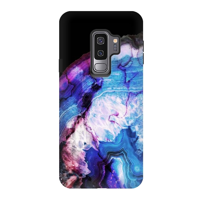 Galaxy S9 plus StrongFit Dark blue purple agate marble  by Oana 