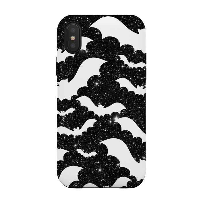 iPhone Xs / X StrongFit White bats on sparkly night sky stars - Halloween by Oana 